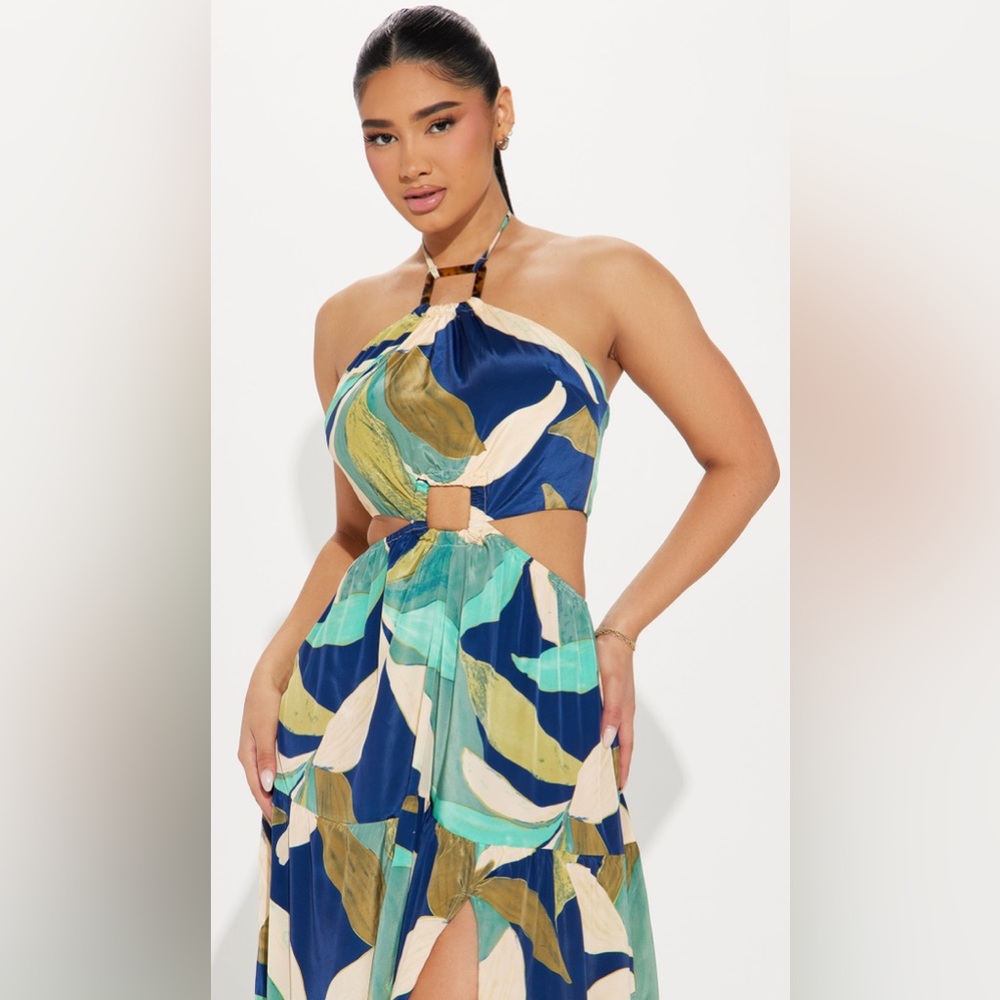 Fashion Nova Blue and Green Maxi Dress